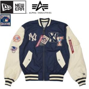 ALPHA INDUSTRIES×NEW ERA×MLB『NY YANKEES/ヤンキース』アルファ×ニューエラ 限定 コラボ MA-1/スタジャン【未使用★ネイビー★Lsize】