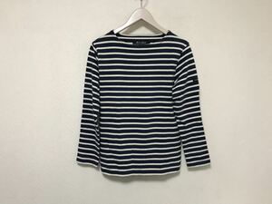 本物ルミノアLe minorコットンボーダー柄バスクシャツ長袖TシャツロンTビジネススーツサーフアメカジフランス製 Sレディース白紺ネイビー