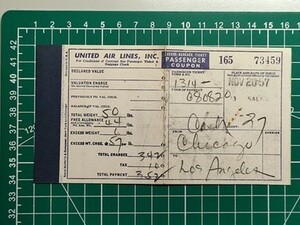 a1【ユナイテッド航空】UA United Air lines Excess Baggage Ticket Passenger Coupon 1957 昭和32年 超過手荷物券