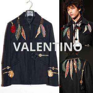 VALENTINO 16AW 国内正規品 エンブロイダリー ウールジャケット 44 ビーズ フェザー刺繍 メルトン 金糸 ブルゾン ライダースFENDI/DIOR関連