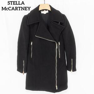 １円～美品 STELLA McCARTNEY ステラマッカートニー　ウールダブルライダースコート　　ブラック　レディース　３８サイズ