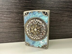 G514-J9-4570◎ Zippo ジッポー SHELL ANTIQUE COMPASS シェルアンティークコンパス オイルライター 喫煙グッズ 現状品①◎