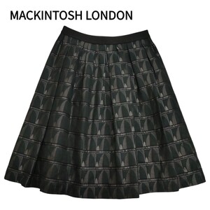 MACKINTOSH LONDON /マッキントッシュ 膝丈 フレアスカート ブラック×ブラック 38サイズ スマート女子系 日本製 I-4788