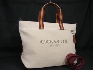 1円 ■新品■未使用■ COACH コーチ CJ486 キャンバス 2WAY ショルダー トート ハンドバッグ メンズ レディース ベージュ系 FH0054