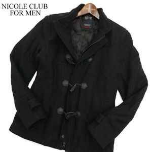 NICOLE CLUB FOR MEN ニコルクラブ フォーメン 秋冬 牛革使い ウール★ トグル釦 ジャケット Sz.46　メンズ 黒　C3T11433_C#N