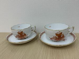 HEREND HVNGARY HANDPAINTED カップ ＆ソーサー 花柄 2客セット