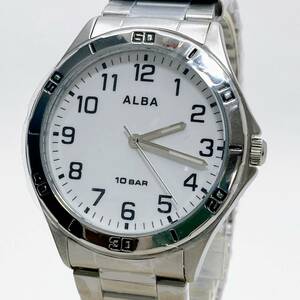 【新品/即決/送料230円/保証付】 SEIKO ALBA 見やすい 10気圧 3年電池 プッシュリリース AQPK409 白 VJ21-KNF0 メンズ腕時計 Y40513-1 EB