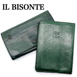 IL BISONTE 緑色 レザー ブックカバー　財布セット