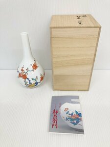 未使用 十四代 酒井田柿右衛門窯 錦 梅鳥文 一輪生 共箱有り 14th Kakiemon kiln Arita porcelain plum and bird designed flower vase