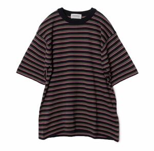 【新品タグ付き】JOHN SMEDLEY ジョンスメドレー ユニセックス コットン30G ボーダー 半袖ニットTシャツ 定価¥37,400円 ブラック メンズL