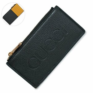 （新品・未使用品）グッチ GUCCI ロゴ ジップ カードケース 名刺入れ コインケース 小銭入れ 財布 レザー ブラック イエロー 725550 箱付