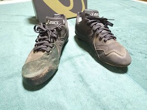 Ｐ革付き 26.5 アシックス 野球 スパイク 黒色 ブラック 26.5cm スパイクシューズ P皮付き asics 26.5センチ BLACK 黒色 P革付き