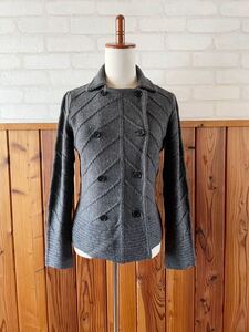 4℃ ヨンドシー レディース ニット ジャケット Mサイズ 長袖 カーディガン ウール混 上品 グレー系 ブルゾン knit jacket R