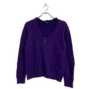 Ralph Lauren コットン ニット セーター レディース M パープル ラルフローレン Vネック ハーフボタン 古着卸 アメリカ仕入 a601-5801