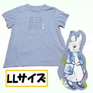 【LLサイズ】ピーターラビット 半袖Tシャツ 丸首　ロゴ 花