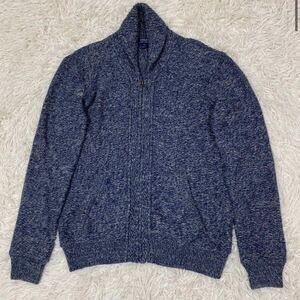 美品 XL ポロ ラルフローレン 現行 ストレッチ ショール ニット ジップ ブルー系 コットン POLO Ralph Lawren ネイビー メンズ アウター LL