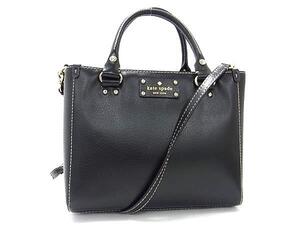 1円 ■美品■ kate spade ケイトスペード WKRU2723 レザー 2WAY ショルダー トート ハンドバッグ レディース ブラック系 FF3266