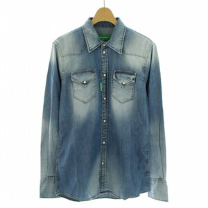 未使用品 ディースクエアード DSQUARED2 タグ付き Green T West Shrt デニムシャツ 長袖 コットン 48 M 青 ブルー S78DM0030 /AN30 ■GY29