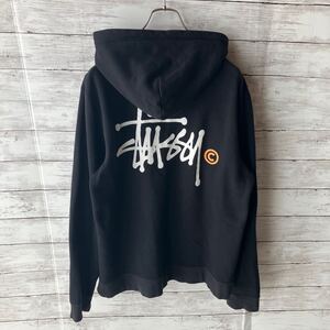 【希少サークルオレンジ】stussy ジップパーカー　スウェット STUSSY ストックロゴ　USA Lサイズ Stock logo sweat shirt zip jacket 黒