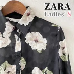 ZARA 長袖ブラウス 黒 花柄 透け感あり USA S 匿名配送