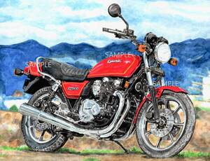 Ａ４プリントです　カワサキ　KZ1000J　水彩画　バイクイラスト　　　