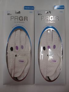 ■手首長め仕様 !! PRGR 合皮　プロギア　レディース ゴルフ グローブ x 2枚【21cm/ホワイト&パープル】PGL-17