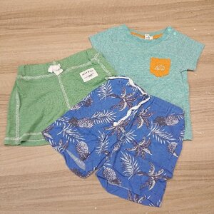 ◇ 《 SM2/petit main まとめ売り3点セット 80/90サイズ ベビー服 Vネック ウエストゴム 柄物 Tシャツ パンツ メンズ 》 E