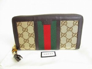 【未使用保管品】 グッチ GUCCI GG キャンバス シェリーライン バンブータッセル ラウンドファスナ― 長財布 メンズ レディース