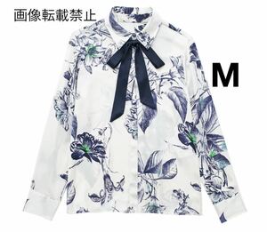 vintage ヴィンテージ レトロ フラワー 花柄 リボンボウタイ シャツ ブラウス トップス Mサイズ レディース★ZARA 好きな方に★新作 新品★