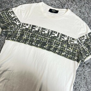 現行モデル●フェンディ FENDI 半袖 Tシャツ カットソー クルーネック トップス ズッカ柄 メンズ Mサイズ 白 ホワイト 迷彩 カモフラ