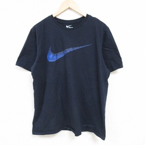 XL/古着 ナイキ NIKE 半袖 ブランド Tシャツ メンズ ビッグロゴ クルーネック 紺 ネイビー 24may29 中古