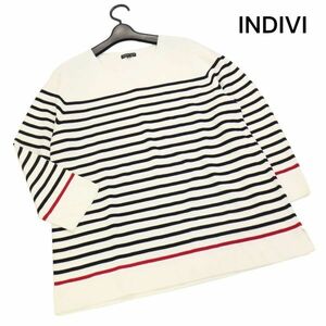 美品 INDIVI インディヴィ 通年 ボーダー Vネック ニット 長袖 カットソー セーター Sz.48　レディース 日本製 大きいサイズ　K4T00372_3#L