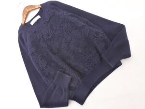 LE CIEL BLEU ルシェルブルー レース 切替 トレーナー スウェット size38/紺 ■◇ ☆ ehc8 レディース