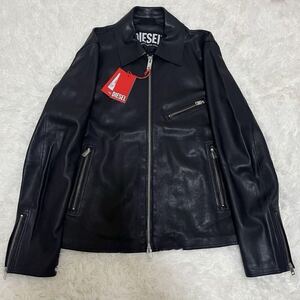 未使用タグ付き!! Lサイズ!! DIESEL ディーゼル レザージャケット 黒革 極上 ラムレザー 羊革 現行タグ【滑らかな手触り】最高傑作 メンズ 