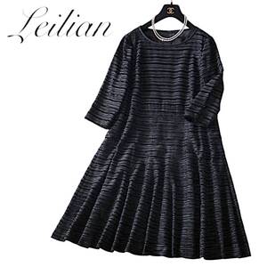 A12◆極美品 レリアン Leilian プラスハウス 大きいサイズ レアモデル 13+ XL 前後ゆったり ワンピース エンボス ベロア フリンジ調 ライン