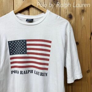 Polo by Ralph Lauren /ポロ ラルフローレン メンズL 半袖Tシャツ トップス ロゴプリント アメリカ国旗 アメカジ 古着