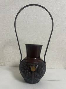 銅器 瑞峰作 網代花器 高岡銅器 鋳銅製 インテリア 花器 花入 十六菊花紋