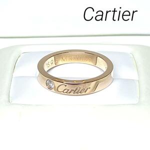 1円～ 美品 Cartier カルティエ 1Pダイヤモンド エングレーブド リング K18PG