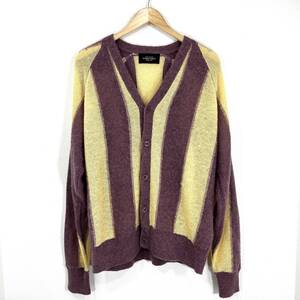 UNUSED STRIPE MOHAIR CARDIGAN 3 L パープル イエロー ニット カーディガン モヘア ストライプ 紫 アンユーズド