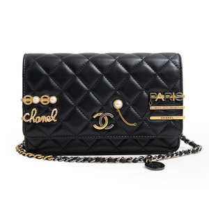 （未使用　展示品）シャネル CHANEL ココマーク マトラッセ ショルダー チェーンウォレット ラムスキン レザー ブラック 黒 AP2508