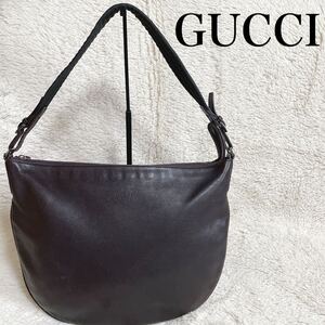 美品 GUCCI グッチ オールレザー ハーフムーン ショルダーバッグ ロゴ 三日月