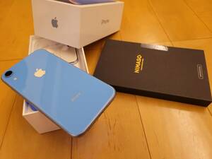 美品☆iPhone XR 128GB Blue SIMフリー（香港モデル-物理デュアルSIM ） MT1G2ZA/A　＋新品グラスフィルム