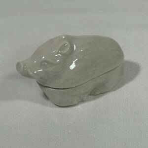 香合 猪 戌 小物入れ 茶道具 仏具 アンティーク 陶器 (RJ-051)