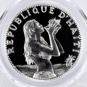 【★人気！希少！単年度発行!】1973年 ハイチ 50グルード 貝を持つ少女 マーメイド 銀貨 PCGS69CAM Mermaid モダンコイン シルバーコイン