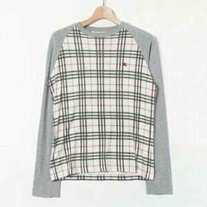 BURBERRY BLUE LABEL トップス バーバリーブルーレーベル 長袖Tシャツ ロンT グレーxチェック カジュアル コットン100％ メンズ S 日本製