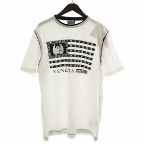 未使用品 ディーゼル DIESEL T-ROLLAND Tシャツ カットソー 半袖 プリント タグ付き XL 白 黒 A05397 0HEAJ 141A ■GY18 /MW メンズ