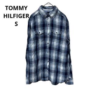 ＊TOMMY HILFIGER＊チェックシャツ 長袖 ロールアップ袖 リネン メンズ S