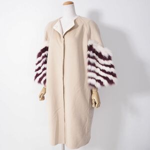 4-CI009【美品】フェンディ FENDI フォックスファー カシミア コート ベージュ レディース