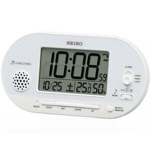 セイコー クロック 電波目覚し時計 SQ795W 温湿度表示付 白パール塗装 デジタル 温度計 湿度計