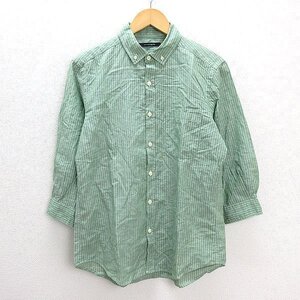 T■アーバンリサーチ/URBAN RESEARCHストライプ柄 3/4袖丈BDシャツ■黄緑【38】MENS